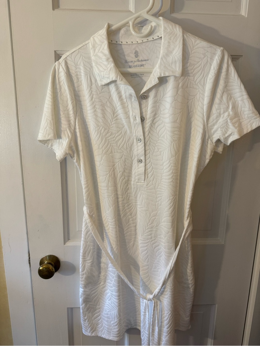 Tommy Bahama White Textured Polo Tunic with Self Tie